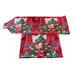 Christmas Theme‎ Tapestry Woven Decorative Table Runner and Four Placemats